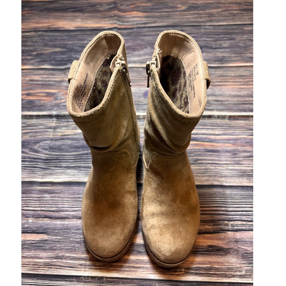 White Mountain Boots Girls 11M Tan Faux Suede Slouch Leopard Lined Winter